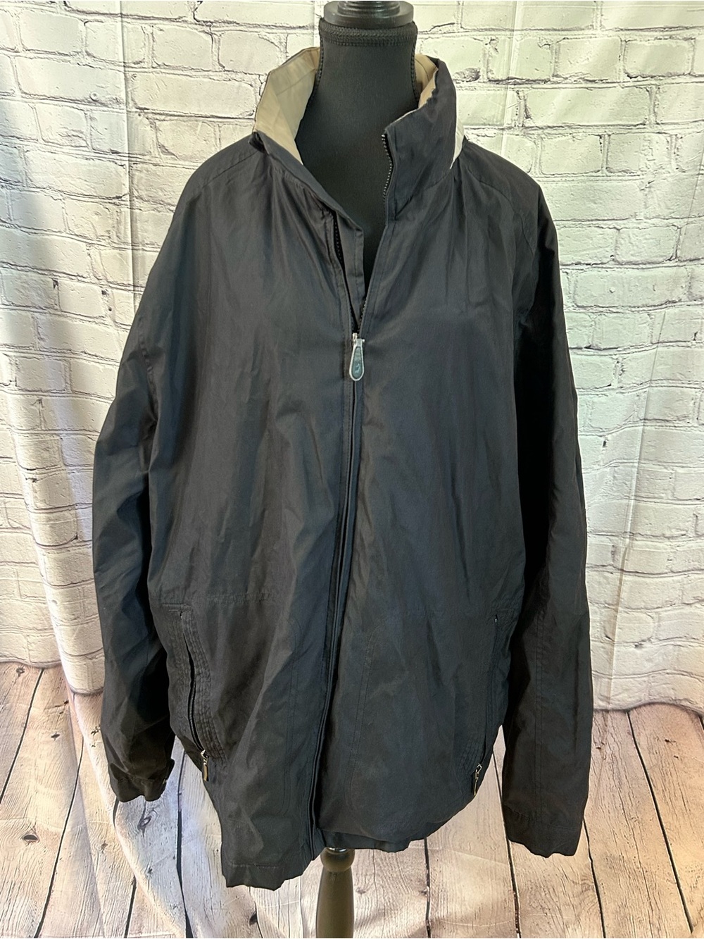 London Fog Black Windbreaker with Light Contrast Lining